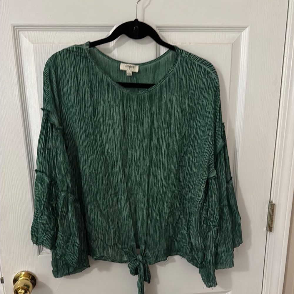 Umgee Green Boxy Tie Front Blouse